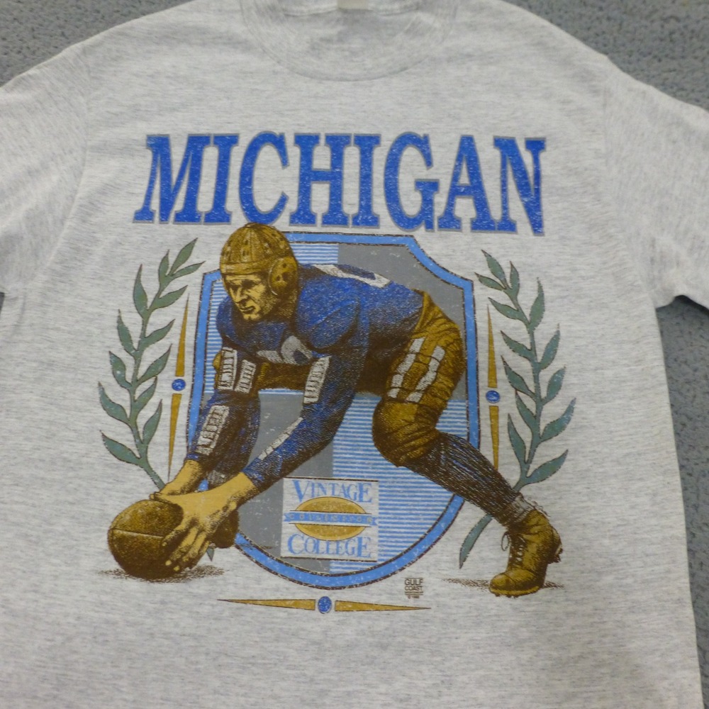 VTG Michigan Wolverines T Shirt Gulf Coast Sportswear Large 1990 Single Stitch - Picture 2 of 13